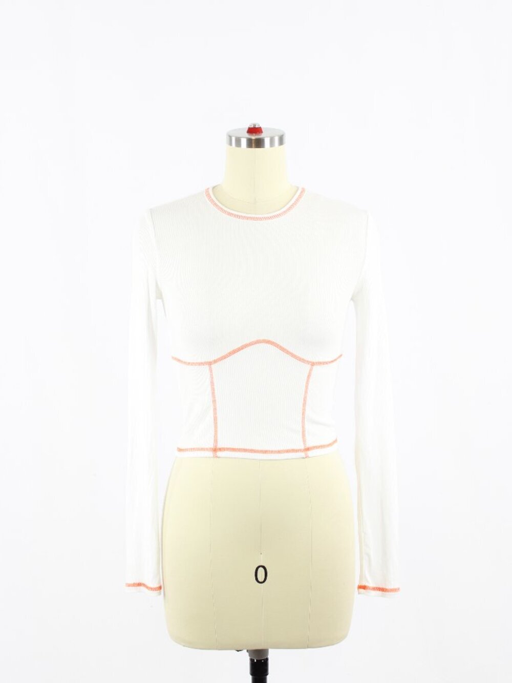 Aritzia SUNDAY BEST Dove White Modal Ribbed Jersey Orange Seam T-Shirt, Size XS
